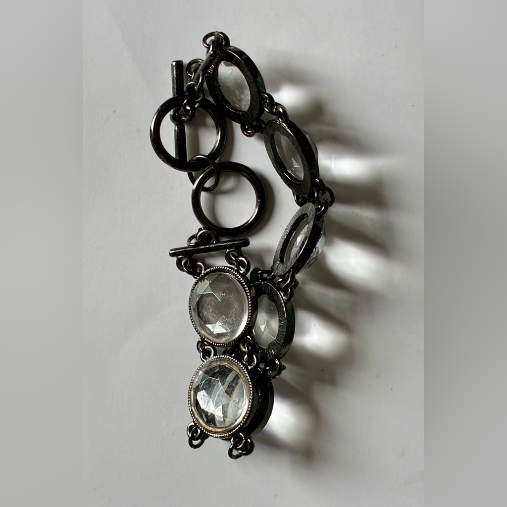 Cookie Lee Healing Hematite Clear Faceted Circle Bead Bracelet